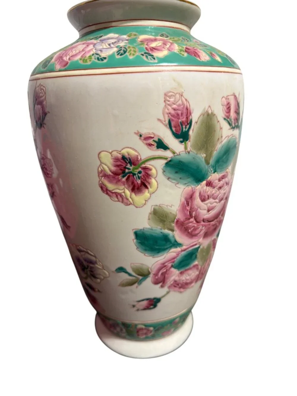 Vintage Hand Painted Porcelain Vase Raised Flowers Roses 12